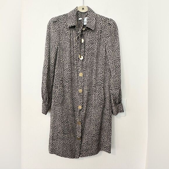 Vintage Diane Von Furstenberg Black & Taupe Animal Print Silk Shirt Dress 4 - Picture 2 of 8